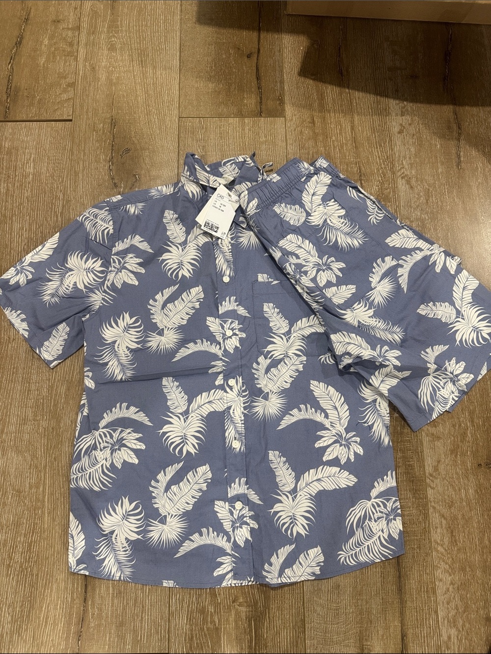 H&M Blue and White Tropical Kids Matching Button-Down Set